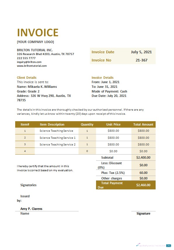 Download Free Teaching Invoice Template Photoshop template
